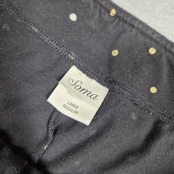 Soma Pajamas Black Gold Dot Long Sleeve Button Up M Top L Pants 2pc Set - Picture 8 of 13